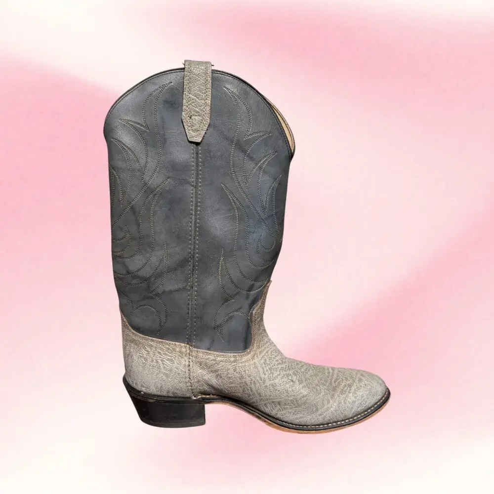 Vintage ACME Mens 9.5D Gray Black Cowboy Boots USA Made Western Retro